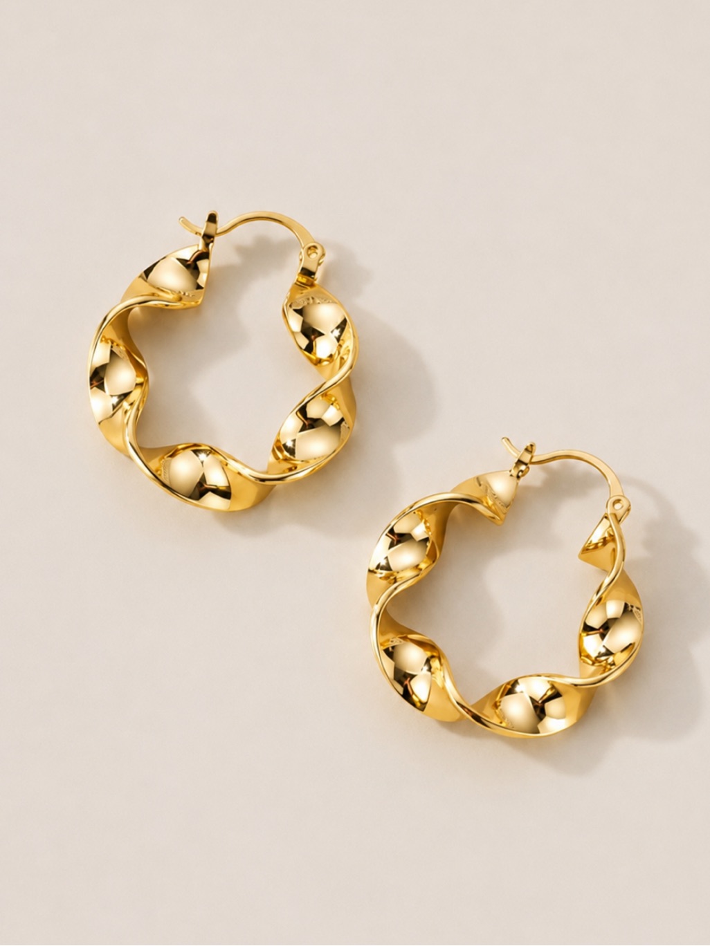 New! Gold Twisted Ruffle Hoop Earrings (2014)